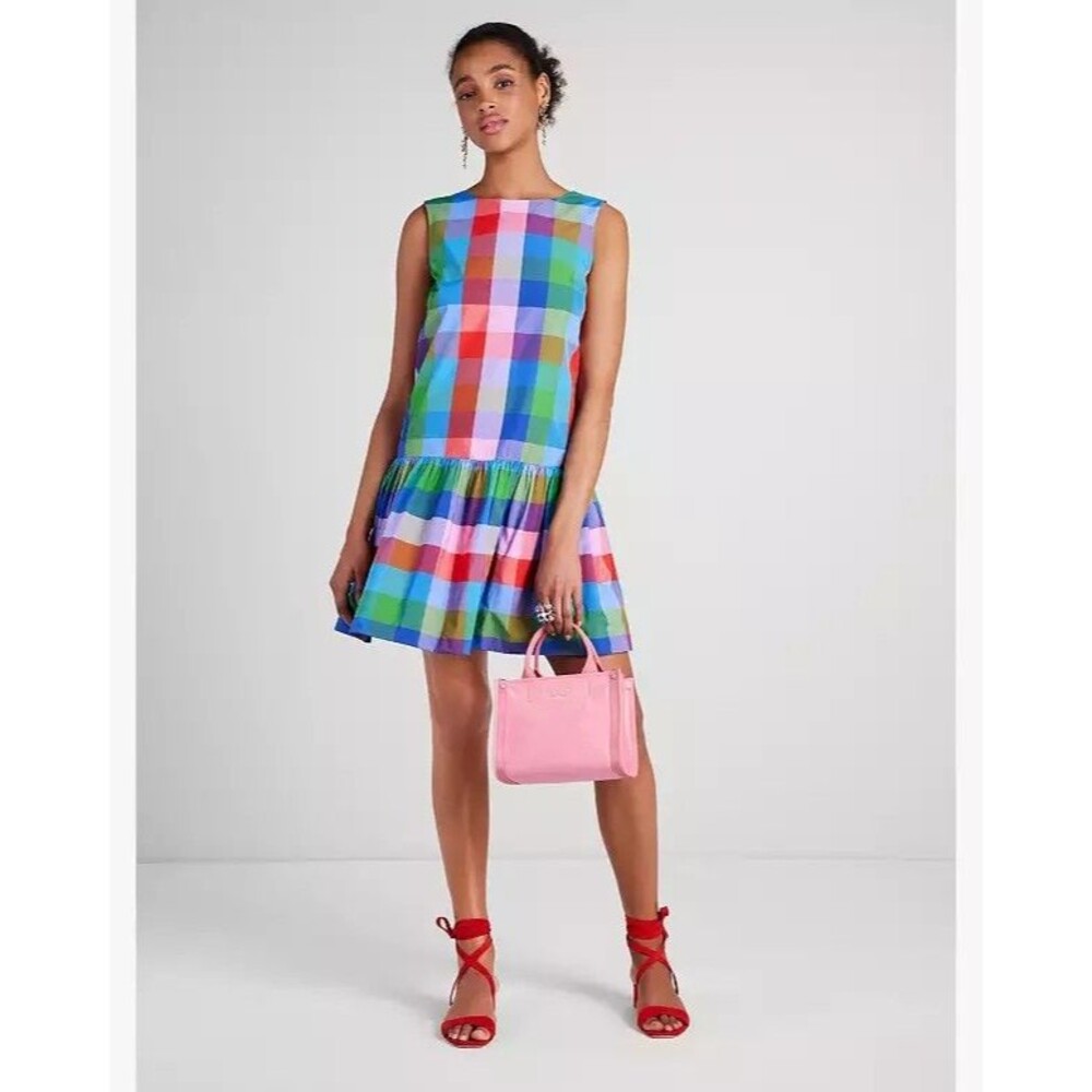 Kate Spade New York S Madras Taffeta Shift Dress Colorful Plaid Drop Waist NWOT